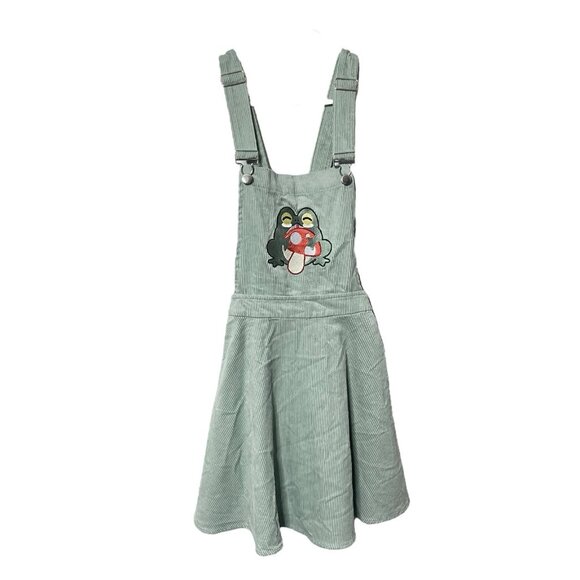 Hot Topic Frog Mushroom Overalls Dress Women’s S Pinafore Kawaii Corduroy New - Picture 1 of 6